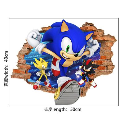 Cartoon Stickers Sonic The Hedgehog Creative Children s Room Bedroom 3D Broken Wall Self adhesive PVC 1 - Sonic Merch Store