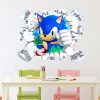 Cartoon Stickers Sonic The Hedgehog Creative Children s Room Bedroom 3D Broken Wall Self adhesive PVC 2 - Sonic Merch Store