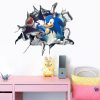 Cartoon Stickers Sonic The Hedgehog Creative Children s Room Bedroom 3D Broken Wall Self adhesive PVC 3 - Sonic Merch Store