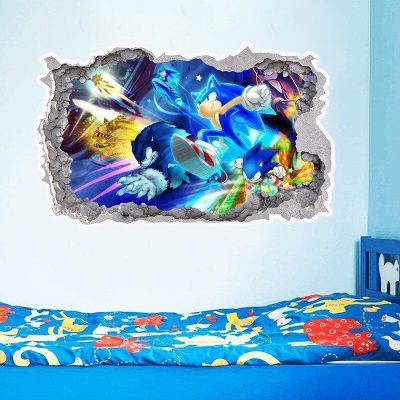 Sonic The Hedgehog Wall Sticker 3D Cartoon Peripheral Children s Room Living Room Self adhesive PVC 1 - Sonic Merch Store