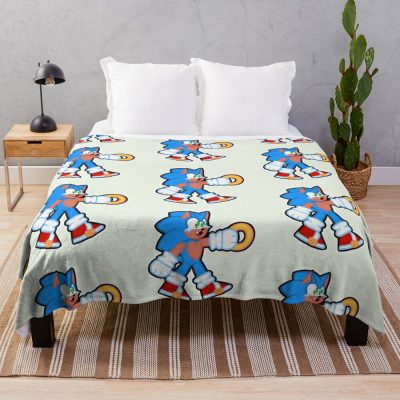 Chibi Sonic The Hedgehog Holding A Ring Throw Blanket Official Sonic Merch