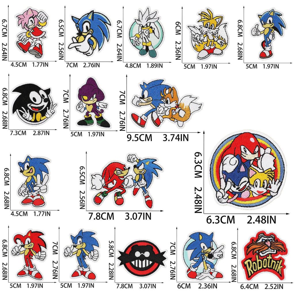 16pcs Sonic Patches Cartoon Anime Iron on Patches for Clothing Thermoadhesive Patches on Clothes Jacket Sew 1 - Sonic Merch Store